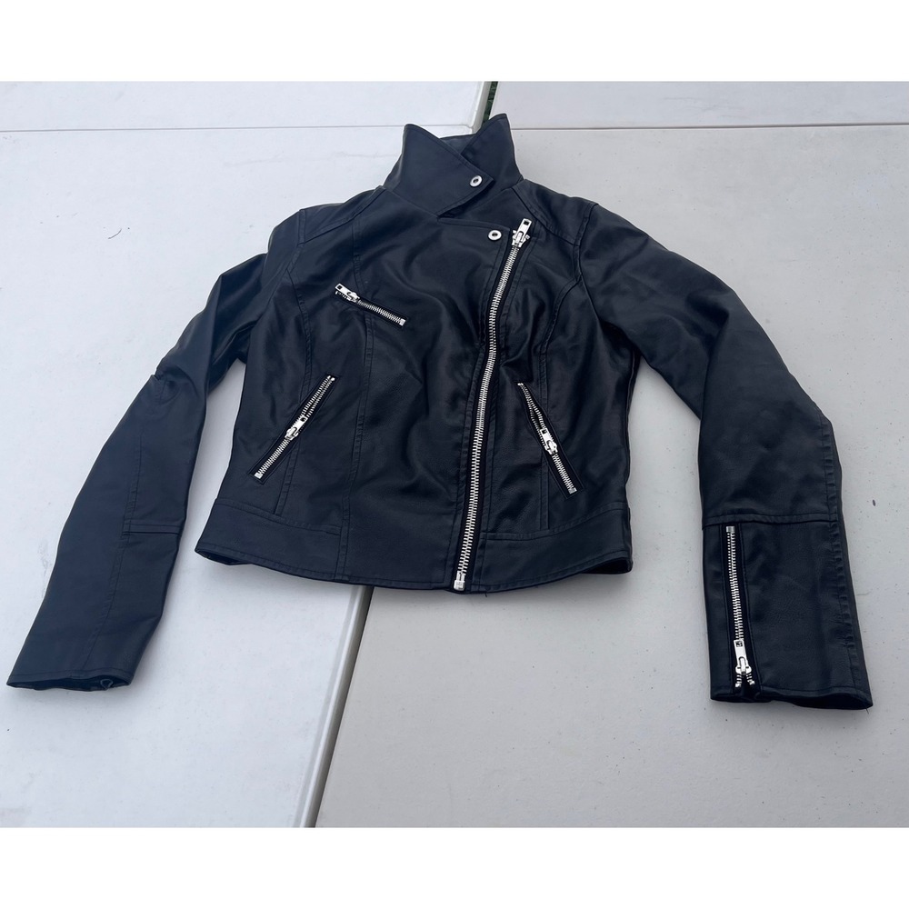 Miss Selfridge Womens Black Faux Leather Moto Biker Jacket Size US 4